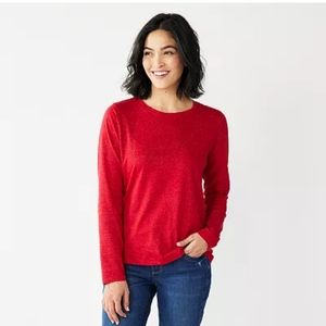 Sonoma Red Cotton Jersey Top Long Sleeves Shine Red With Gold Flecks XL
